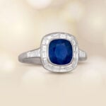 1.55ct Sapphire Cushion Cut with baguette diamond halo Belgrade Ring 15737