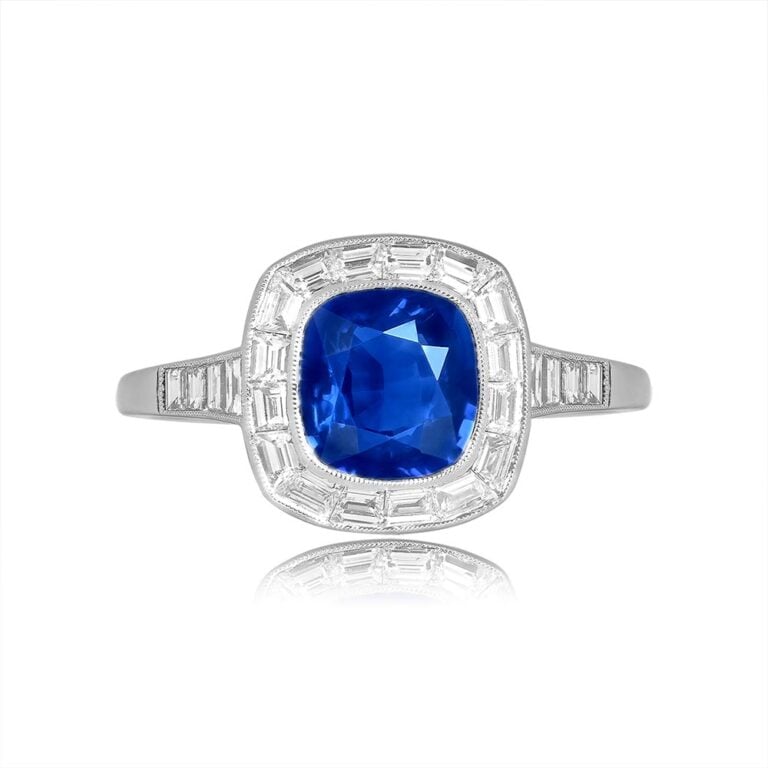 1.55ct Sapphire Cushion Cut with Diamond Halo Belgrade Ring
