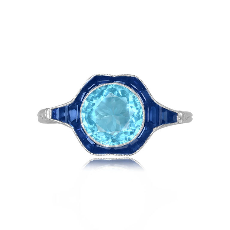 1.30ct Aquamarine with Sapphire Halo Minto Ring