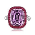 9.93 carat center Kunzite stone with French cut Ruby Halo Mercer Ring 15759