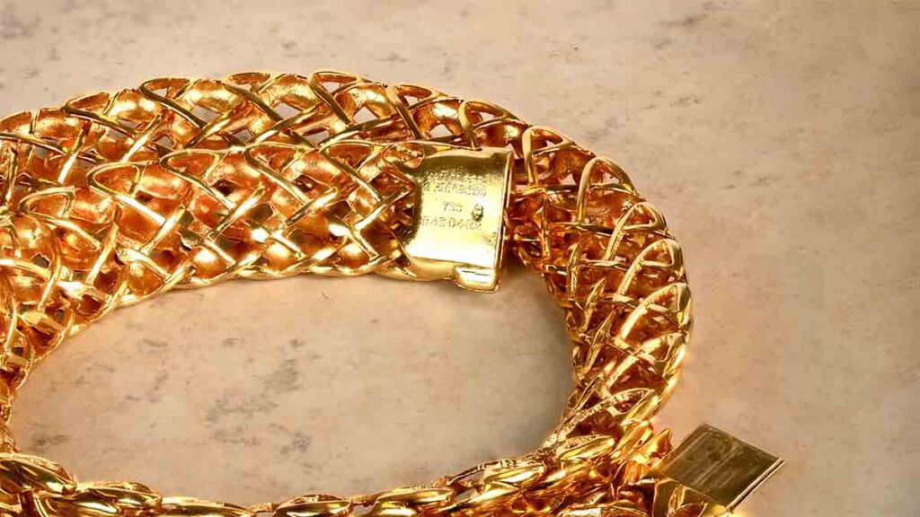 Gold Bracelet with Hallmarks on Tile for Sale