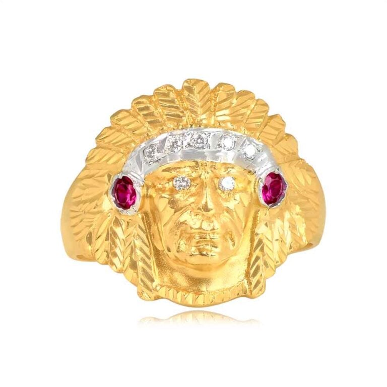 18k Yellow Gold Diamond and Ruby Tribal Ring