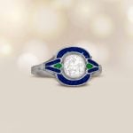 Antique Cushion Cut 1.15ct Diamond Sapphire Halo Searsport Ring LV23--10 artistic photo