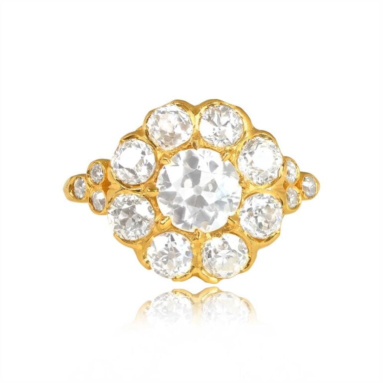 Old European Diamond and 18K Yellow Gold Cluster Ring. Virgil Ring