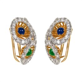 cartier double clips featuring emerald,ruby,sapphire,and diamond stones on yellow gold RJ3J1674