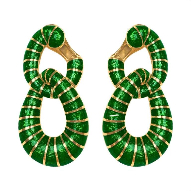 David Webb 18k Green Enameled Earrings, Circa 1980