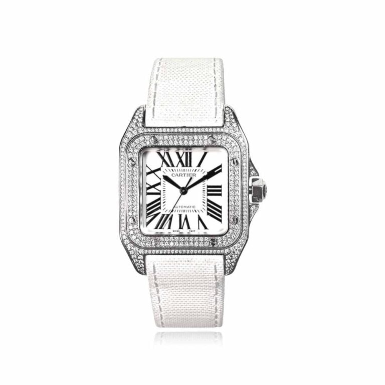 18k White Gold Diamond Cartier Santos Watch