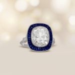 5.24ct Antique Cushion Cut Diamond and Sapphire Halo Arkana Ring 12301 artistic picture