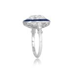 5.24ct Antique Cushion Cut Diamond and Sapphire Halo with decorated shoulders Arkana Ring 12301