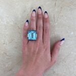 24ct Emerald Cut Aquamarine Sapphire Halo Oriole Ring
