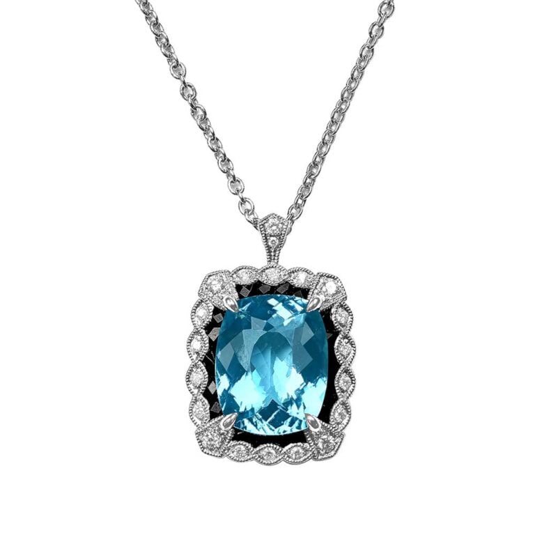 5.99ct Aquamarine Onyx and Diamond Mansfield Pendant Necklace
