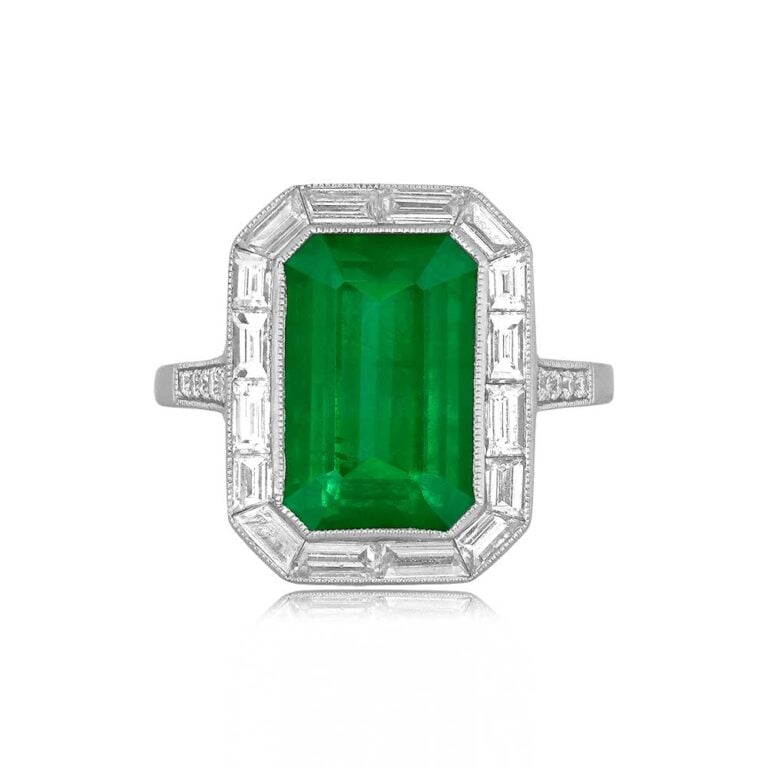 5.65ct GIA Emerald with Diamond Baguette halo Ardena Ring