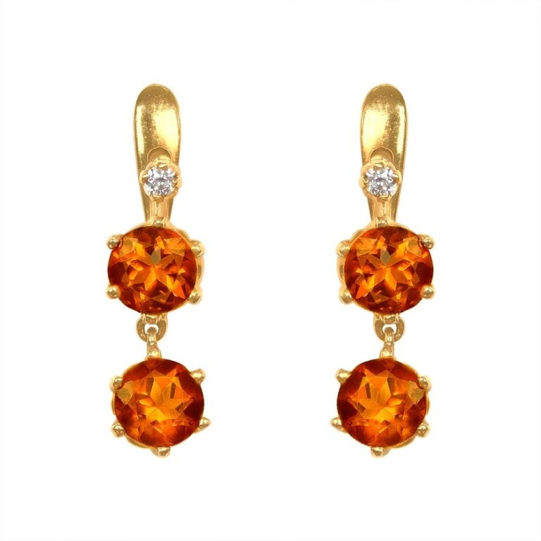 Antique Citrine and Diamond Yellow Gold Stonewall Earrings, Circa 1880