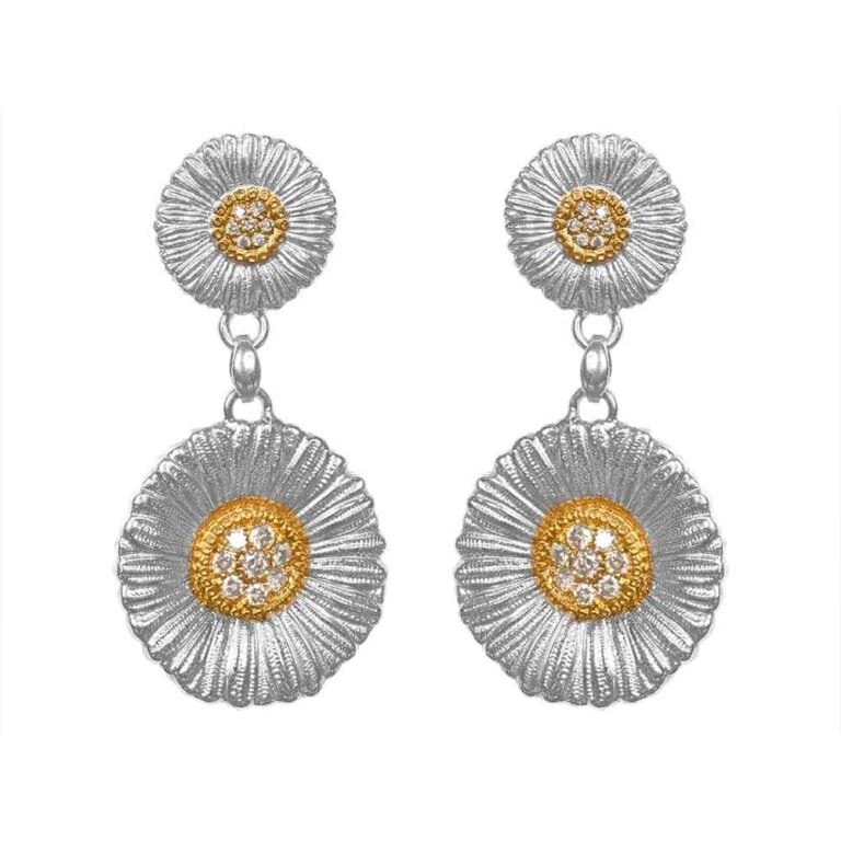 Buccellati Silver and Gold Brown Diamond Blossom Earrings