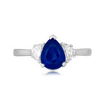 1.50 carat pear shaped sapphire with moon diamond accents Perry ring 15766