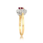 center oval pink tourmaline set in prong setting with diamond floral design Maplewood Ring 15767