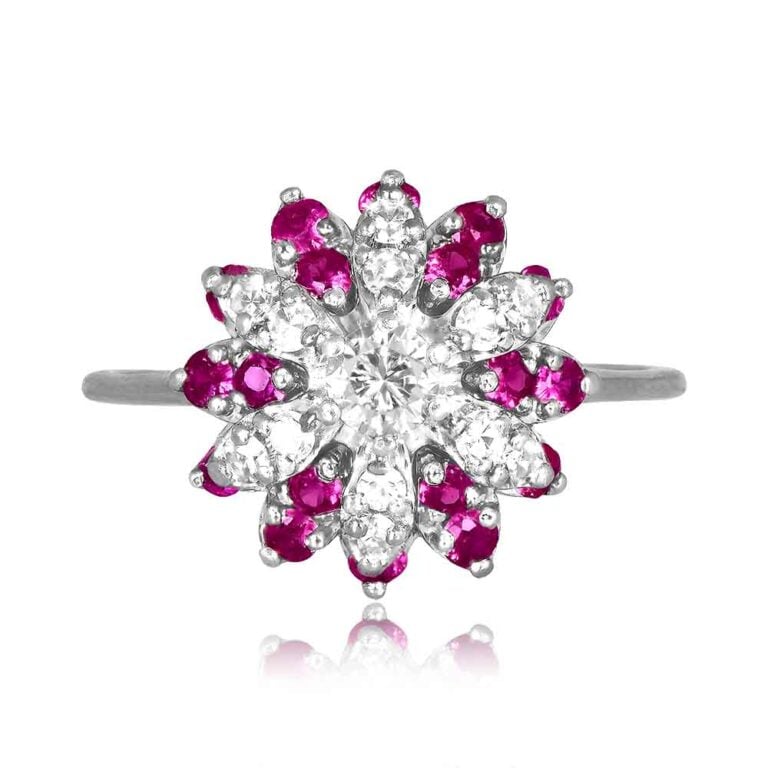 Diamond and Pink Sapphire Floral Midway Ring