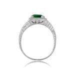 Art Deco Square Emerald and Diamond halo and shoulder details Alkali Ring, Circa 1920 15791