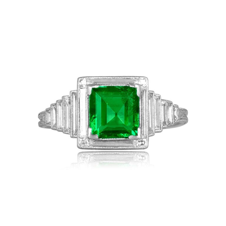 Art Deco Square Emerald and Diamond Alkali Ring, Circa 1920