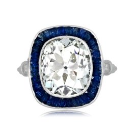 5 Carat Antique Cushion Cut Diamond with Sapphire Halo Ring 12301-TV