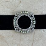 Edwardian Diamond and Pearl Velvet Doucette Collar Necklace