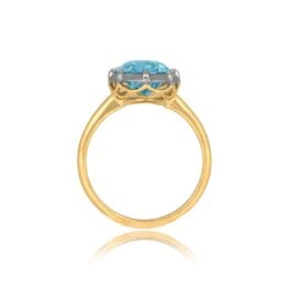 2.79ct Cushion Cut Aquamarine blackened platinum on yellow gold Bartley Ring 15730
