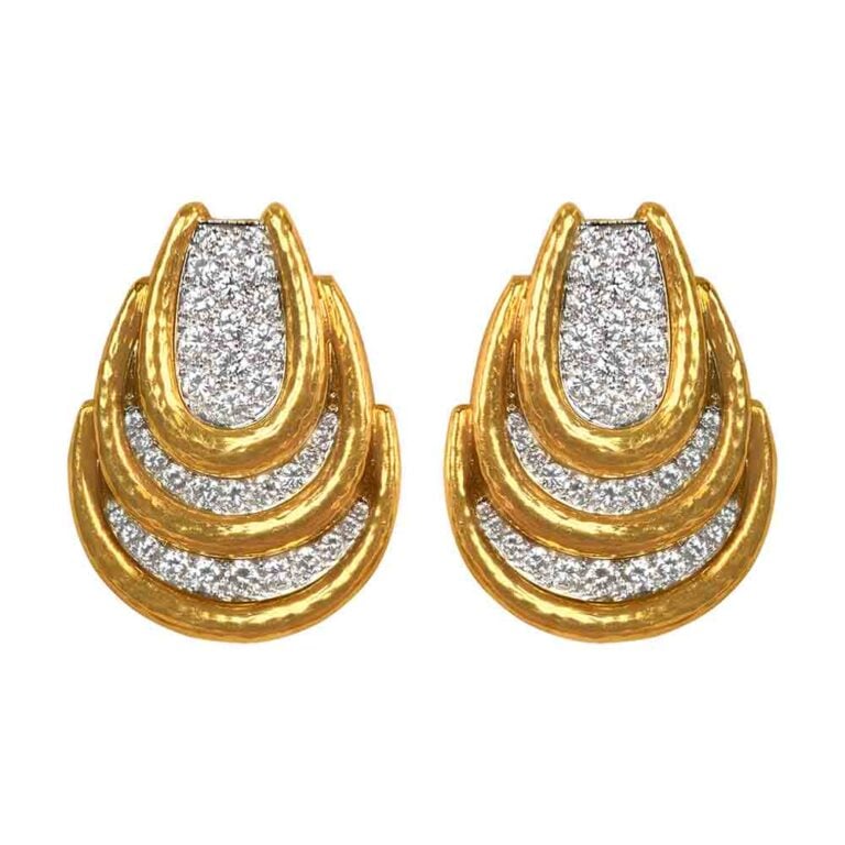 David Webb Vintage Diamond and Gold Draped Earrings, Circa 1980