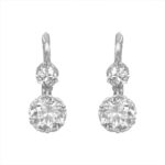 old European cut double diamond hanging earrings Edwardian era Mapleton Earrings 15808