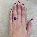 3.49 carat Amethyst on Blackened Platinum Minden Ring Hand f1 15819
