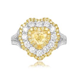 0.90 carat yellow heart shape diamond with three diamond halos Gretna Ring ROM31