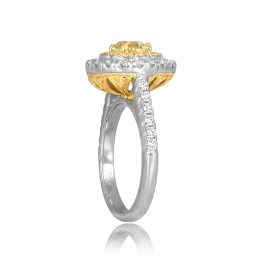 center Pear Shaped Yellow Diamond Halo gold Bonaire Ring ROM58