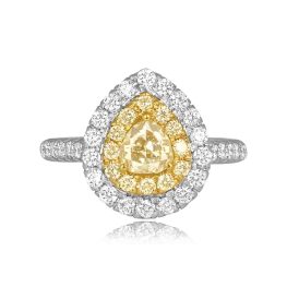0.83 carat center yellow diamond pear shaped double halo ring Bonaire Ring ROM58