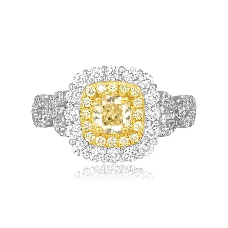 Cushion Cut Yellow diamond Double Halo Paxton Ring