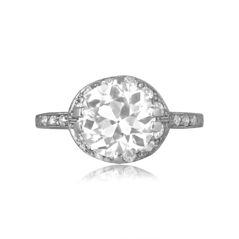 Art Deco 3.02ct GIA Old European Cut Diamond Sandstone Ring, Circa 1925
