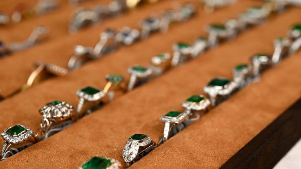 Tray with Emerald Rings from Estate Diamond Jewelry