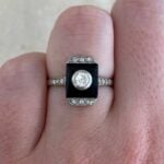 Front Finger View Diamond and Onyx Lander Ring, Circa 1920
