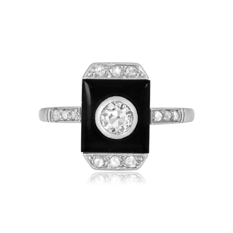 Art Deco Onyx and Diamond Lander Ring, Circa 1920
