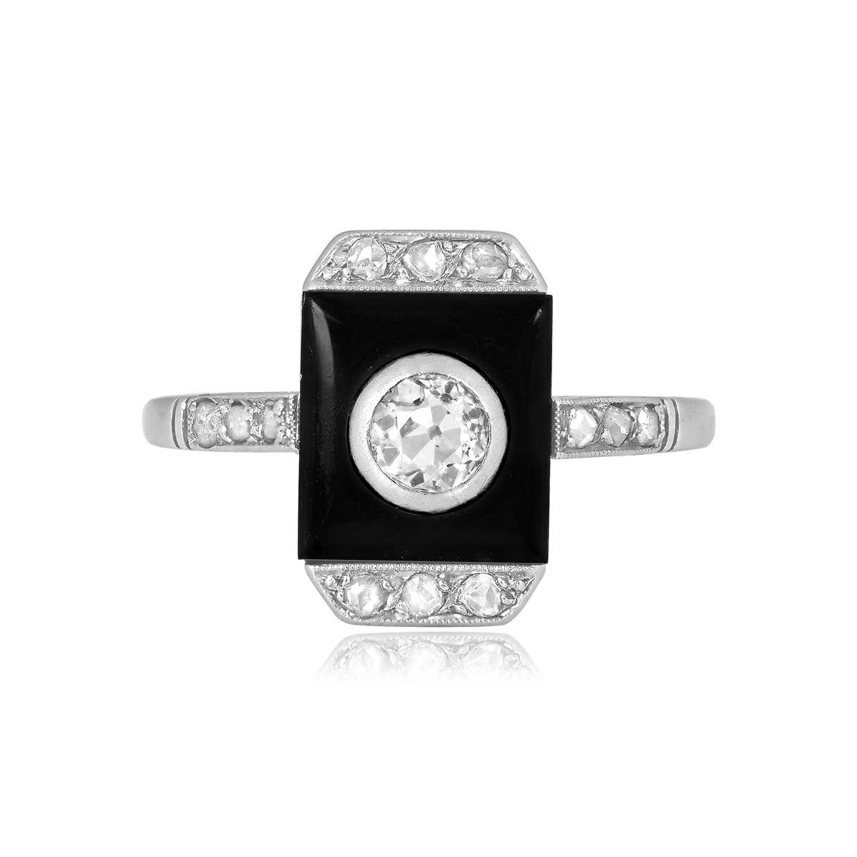 Stacked from 10 images. Method=C (S=1) art deco ring featuring center diamond with onyx design Lander Ring 15562