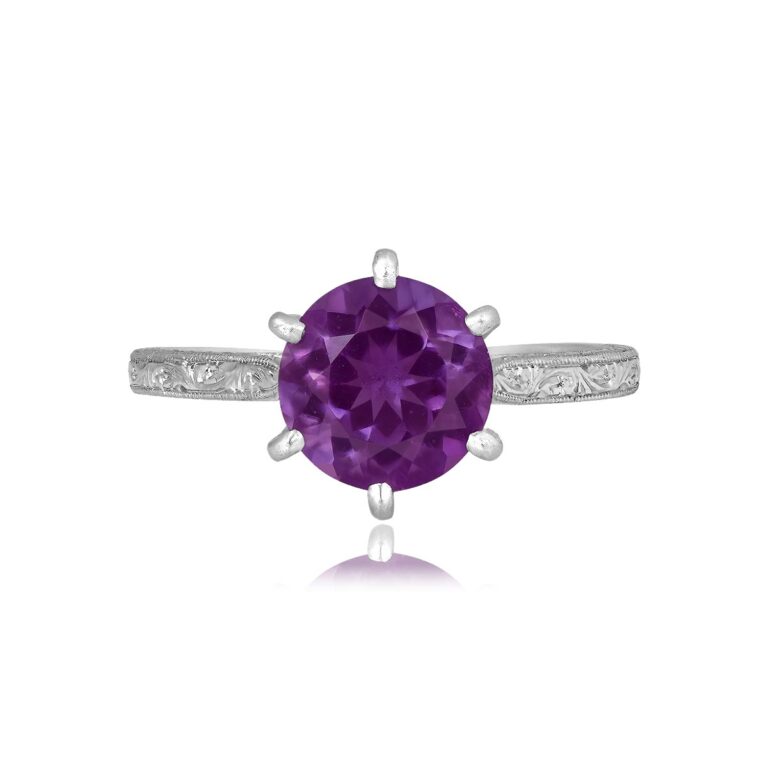 French 1.90ct Round Amethyst Meadowlark Ring