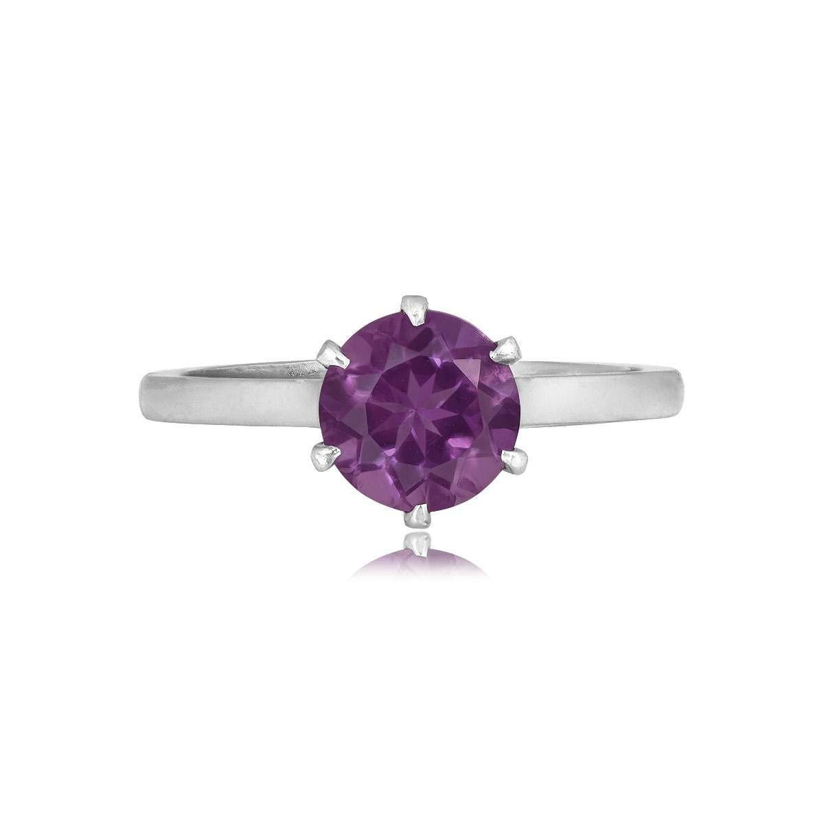 Stacked from 16 images. Method=C (S=1) Vintage french 1.77 carat round cut amethyst solitaire Dubois Ring 15688