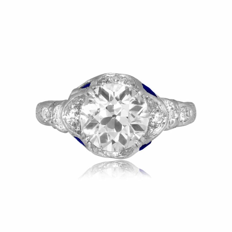 Art Deco 2.01ct GIA Diamond and Sapphire Glade Ring, Circa 1925