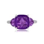 2.22ct Cushion Cut Amethyst with trillion amethyst Accents Argyle Ring 15833