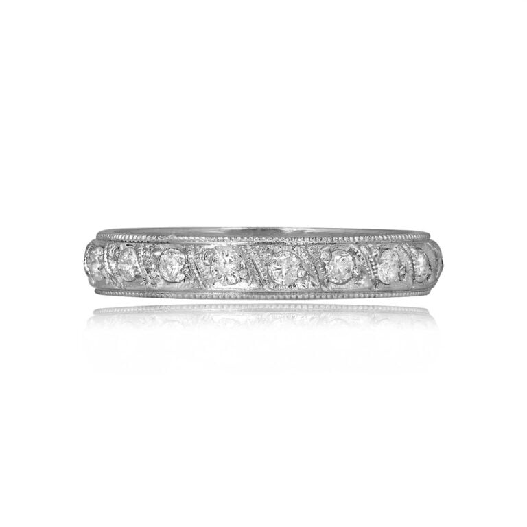 Vintage Eternity Diamond Platinum Calora Band, Circa 1950s 3.4mm