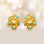 Vintage Tiffany Diamond and Turquoise Floral Earrings, Circa 1970's 15855 artistic photo