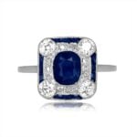 approximately 1 carat center sapphire with diamond and sapphire double halo Bosler Ring 15868