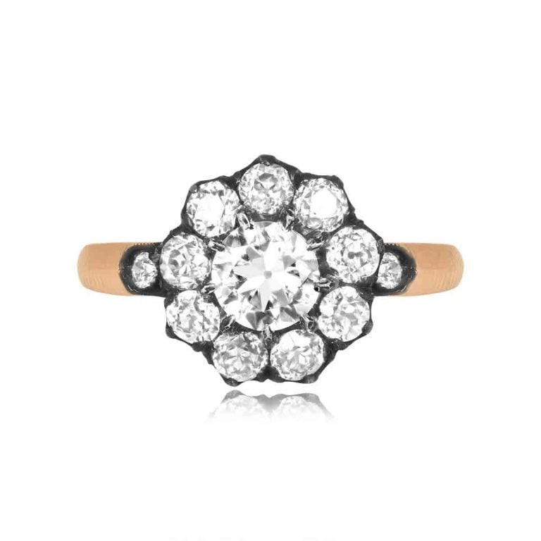 Diamond Cluster Silver on 18k Yellow Gold Forest Ring