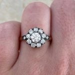 Old European Diamond Floral Cluster Ring On Finger F2 15869