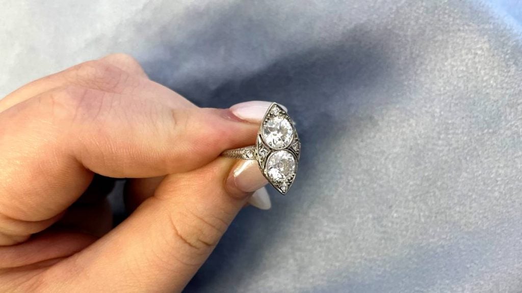 Art Nouveau Two Stone Ring with Filigree