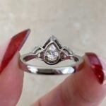 Back View of Pear-Shaped Diamond Set in 18k white gold Scenic Ring f6 DYL502