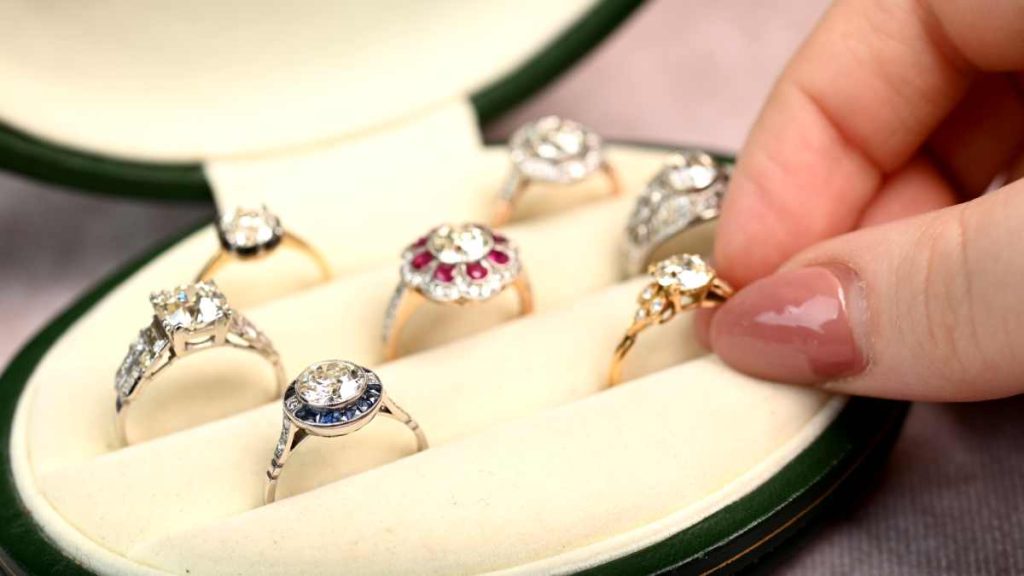 Engagement Ring with Yellow Tinted Diamonds in Box